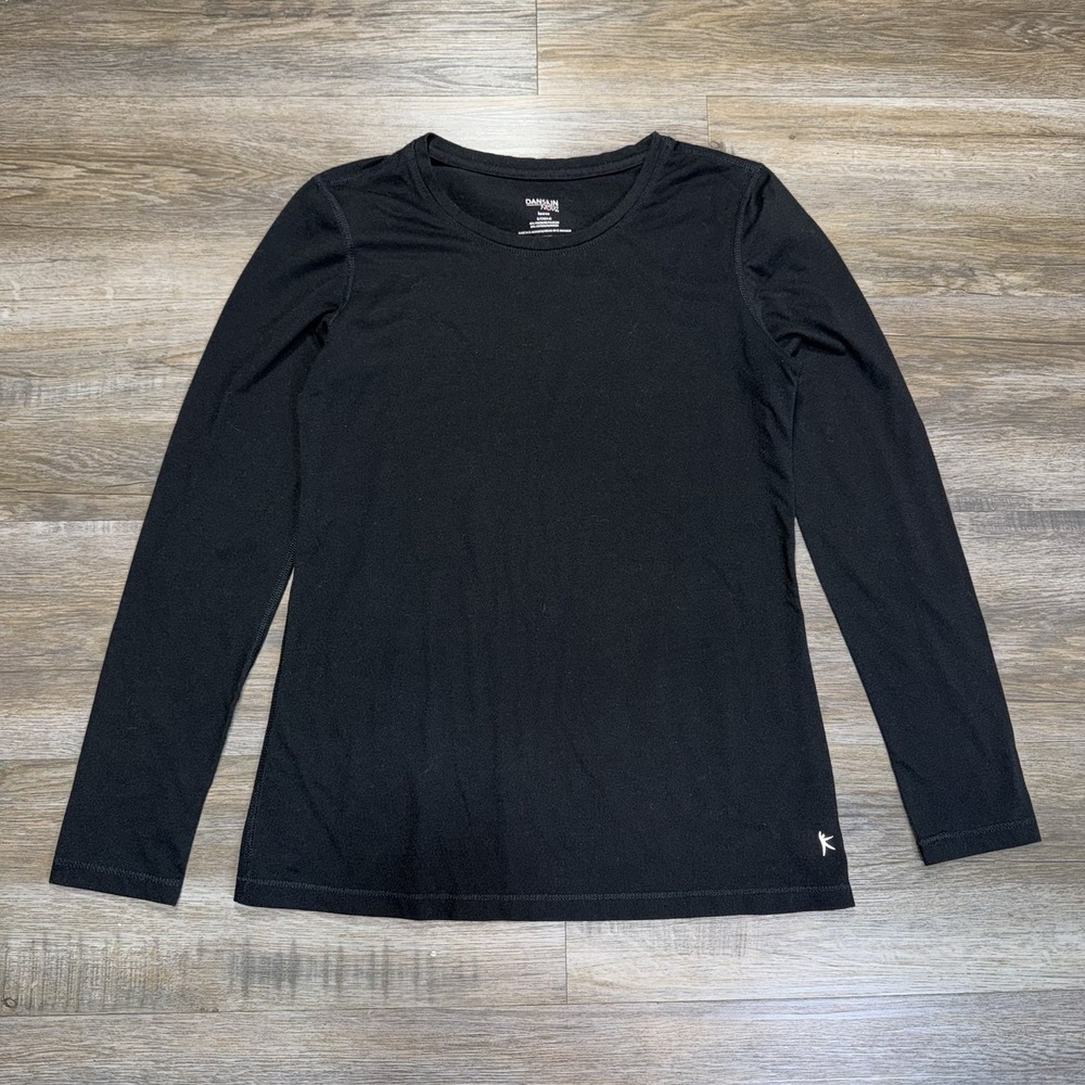 Danskin Now Black Long-Sleeve Active Tee Womens Small Classic Crewneck Logo